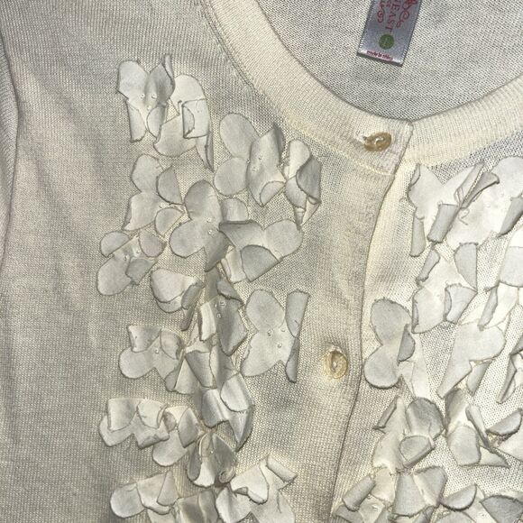 Down East Basic Womens Ruffle Front Ivory Cardigan L Feminine Cottage Twee Angel - Picture 2 of 11